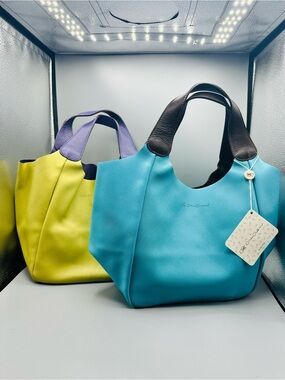 Cruciani Turquoise Tote with Dark Brown Handles
